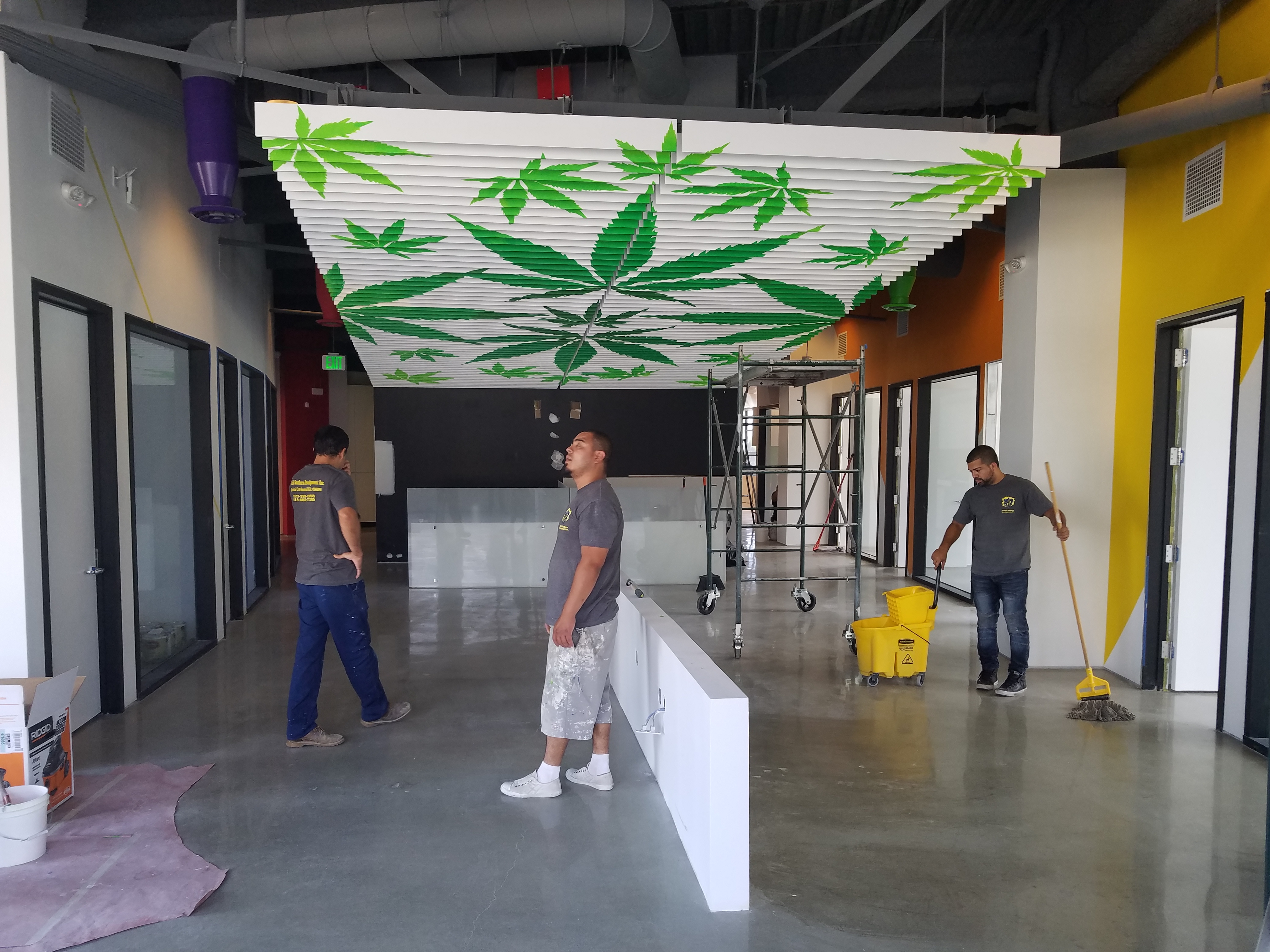 Wood slat ceiling installation 8000 Sunset Strip West Hollywood