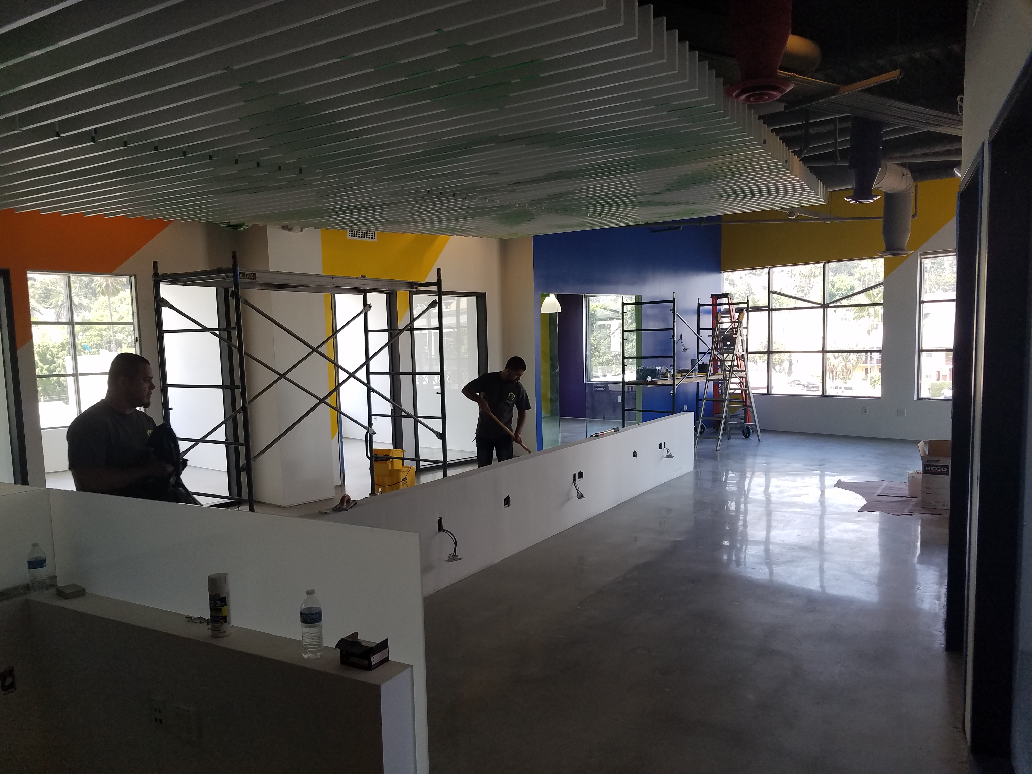 Wood slat ceiling installation 8000 Sunset Strip West Hollywood