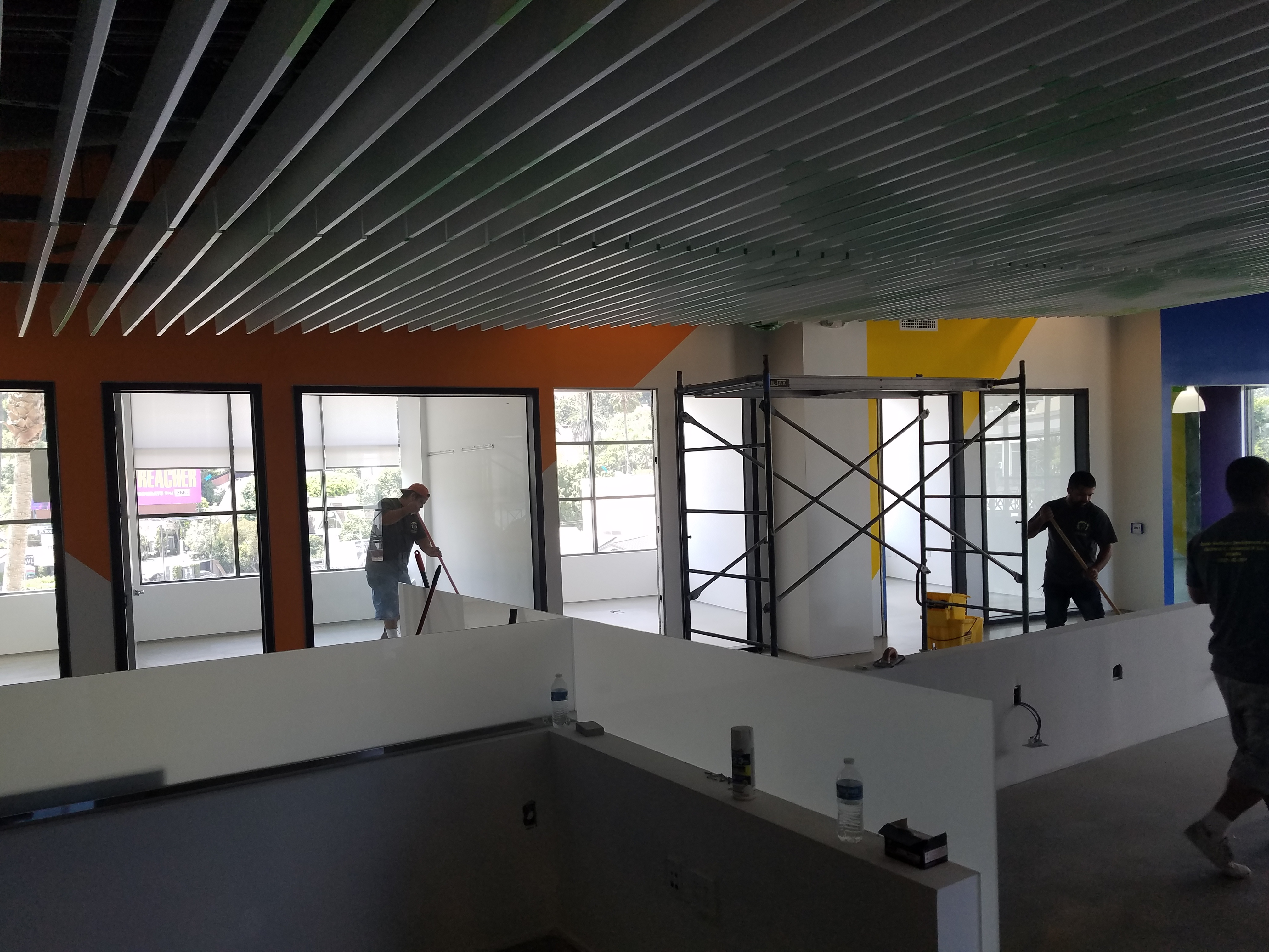 Wood slat ceiling installation 8000 Sunset Strip West Hollywood