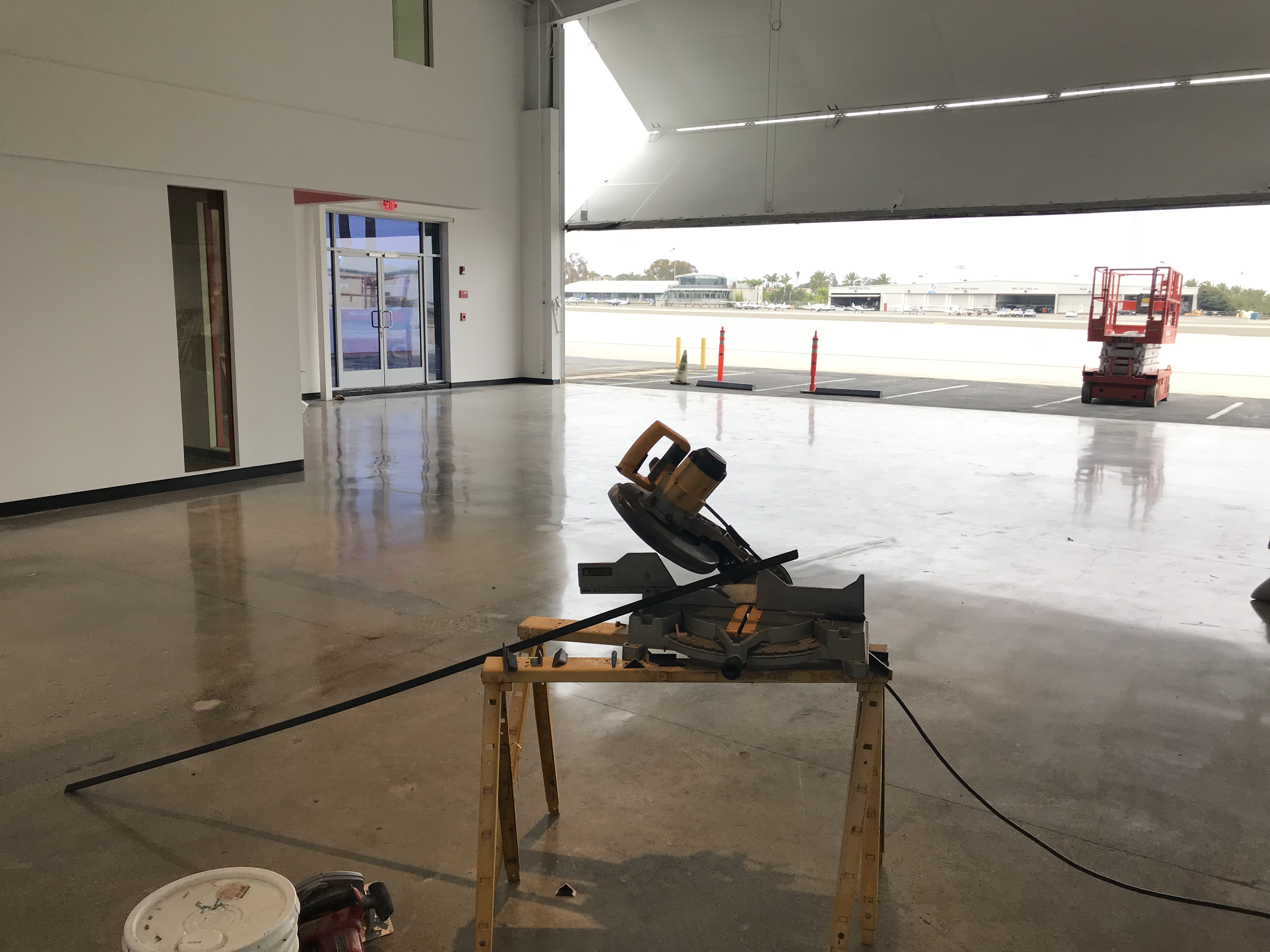 Hangar remodel construction progress Santa Monica Airport