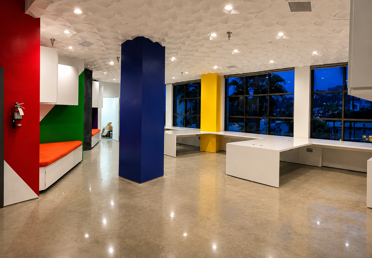 Polished concrete floors and custom cabinetry 8000 Sunset Strip West Hollywood office build-out